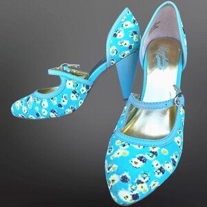 Y2K Mary Jane Heels Seychelles Size 7 Turquiose Dainty  Floral Coquette Feminine